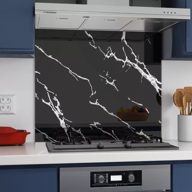 Cocina Splashback Splashback Mármol Negro Vidrio Resistente al Calor Mármol Negro