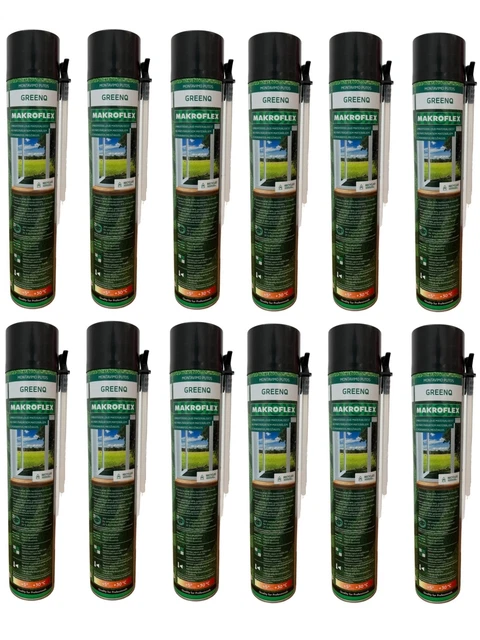 12x Macroflex GreenQ espuma de PU espuma de construcción espuma de montaje espuma de pistola gris 0,75L