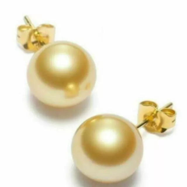12MM SOUTH SEA golden round pearl 14K gold earrings Gold Office Men ...