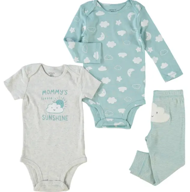 Carters 3 Piece Baby Boys Blue Cloud Set Twin Bodysuit and Pants 18 & 24 Months