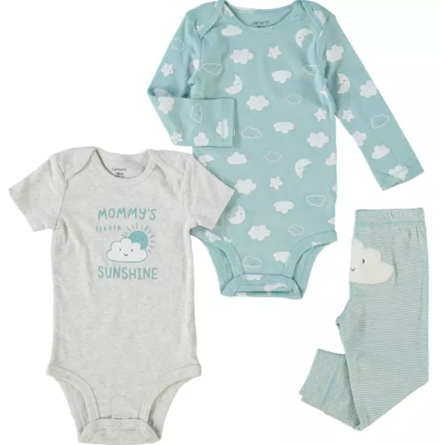 Carters 3 Piece Baby Boys Blue Cloud Set Twin Bodysuit and Pants 18 & 24 Months