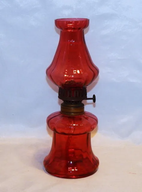 Vintage Cranberry Glass Small Kerosene Lamp