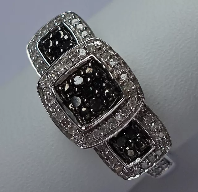 0,50 Ct♦️Schwarz Weiss Brillant Ring aus 925 Silber mit Diamant Diamanten ♦️8122