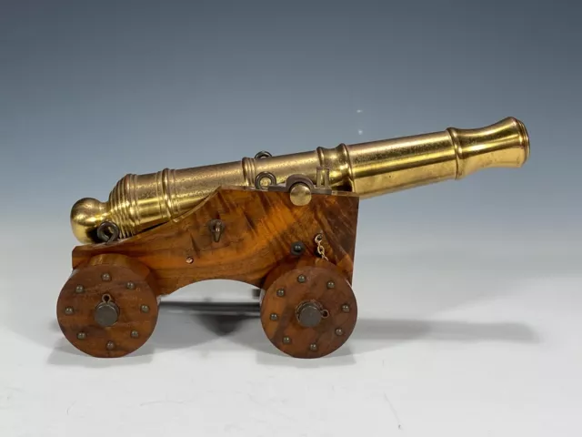 Hand Craftet Brass & Wood Table top Decorative Cannon signed Csefia dated 1970