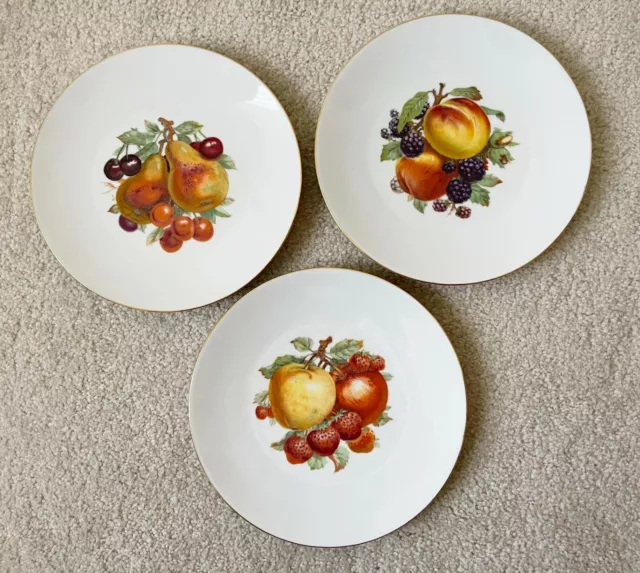 3 Bareuther Waldsassen Bavaria Germany Salad Plates 7.75" Fruit Pattern China