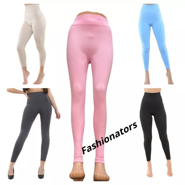 Ladies High Waist Thick Seamless Ribbed Stretchy Leggings Womens Jogging Bottoms