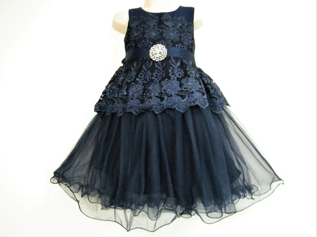 Navy Pizzo Blu & Rete Festa Tutu Fiore Ragazza Matrimonio Princess Abito Età