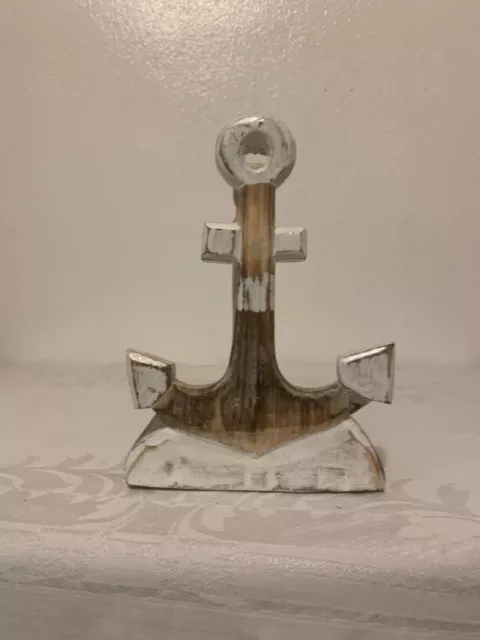 Anchor Paper Towel Holder, Coastal, Wood, Hand Carved, Sea Life