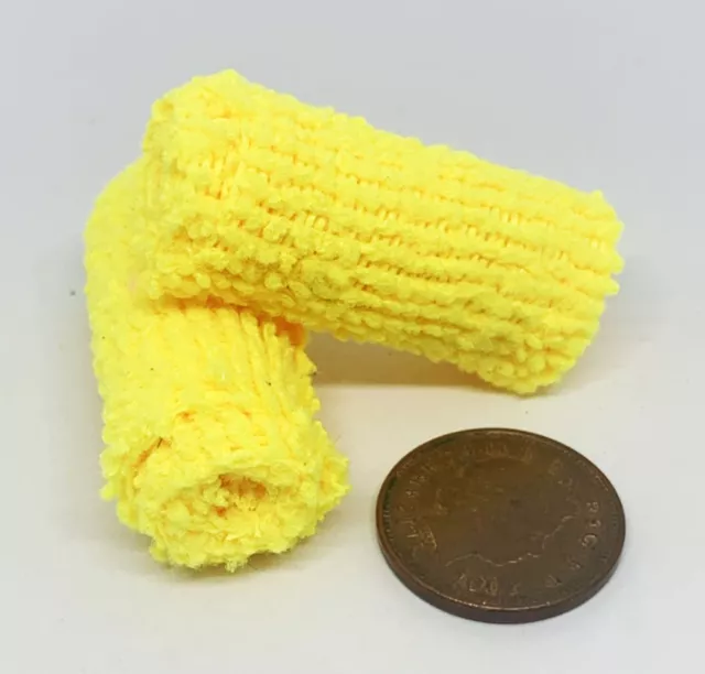 Pair of Rolled Yellow Beach Towels Tumdee 1:12 Scale Dolls House Bathroom Garden