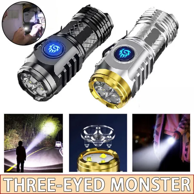 Three-Eyed Monster Mini Flashlight, LED Flashlights High Lumens Rechargeable