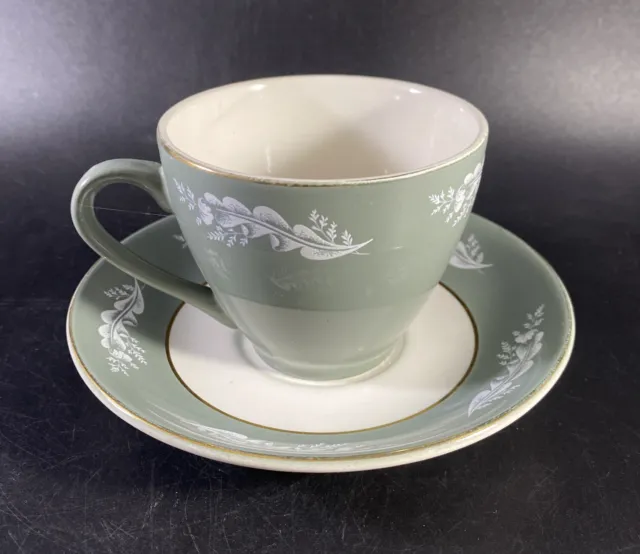 Lord Nelson Pottery Sage Green/ white leaf. Cup And Saucer Set