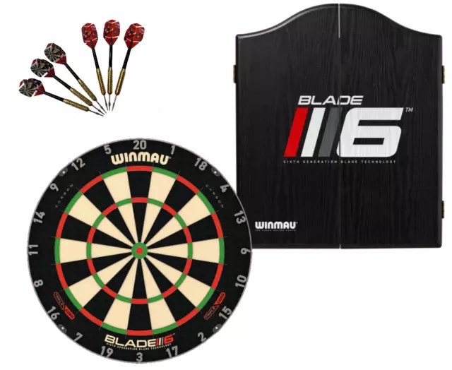 Winmau Blade 6 TRIPLE CORE Dart Board + Blade 6 Cabinet + Darts Set Easter Gifts