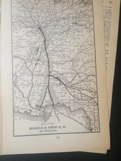 Ohio Rte 186 ORIGINAL 1898 ROUTE map MOBILE & OHIO RAILROAD train stations AL KY MS ...