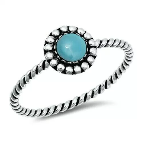 Ring Genuine Sterling Silver 925 Turquoise Oxidized Face Height 8 mm Size 5