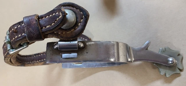 Vintage Crockett Stainless Steel Cowboy Spurs & Straps Rare Cloverleaf Rowels 3