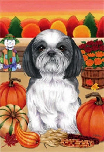 Autumn (TP) Garden Flag - Black and White Shih Tzu 67011