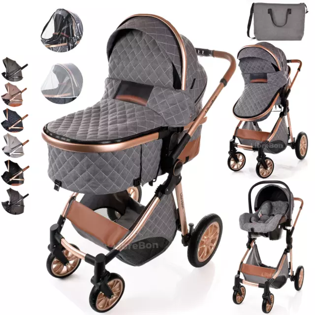 3 in 1 Newborn Baby Pram Pushchair Buggy Set Travel System Stroller