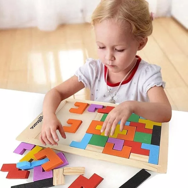 Wooden Tetris Puzzle Brain Teaser Toy Colorful Jigsaw Game Montessori Intelligen
