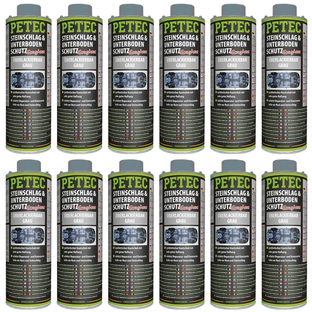 Petec 12x Steinschlag- & Unterbodenschutz Kautschuk überlackeirbar Grau 1L