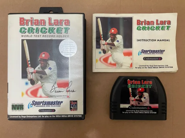 Brian Lara Cricket Sega Megadrive Spiel Verpackt Komplette Pal Version Schneller Versand