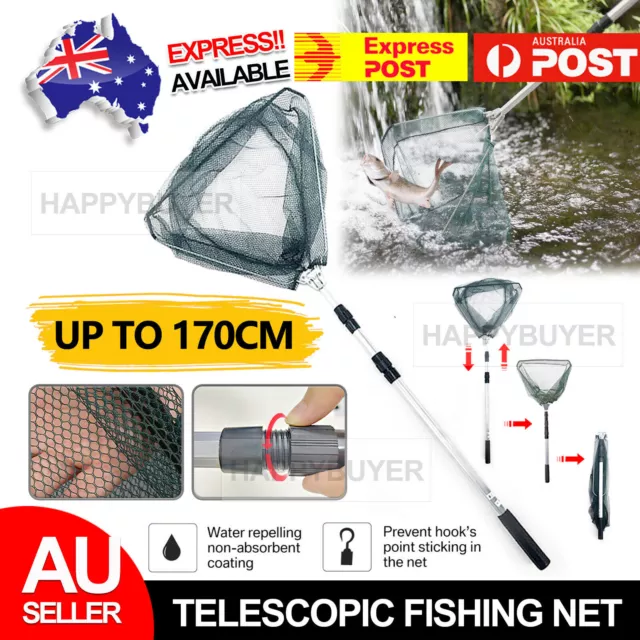 Portable Lightweight Fishing Landing Net Mesh Foldable Handle Telescopic Pole AU