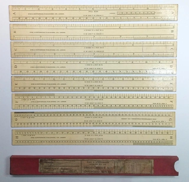 DRAUGHTSMAN’S SET OF Cardboard Scales (circa 1940) £16.32 - PicClick UK