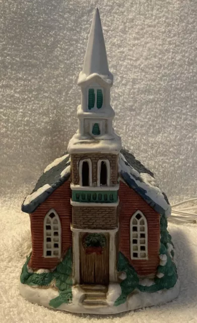 1991 Vintage Mervyn's Village Square Lighted Church Chapel Christmas Works Great