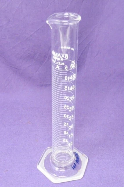 Kimax 50 ml Graduated Cylinder Single Scale Hex Base Pour Spout 20028 -W