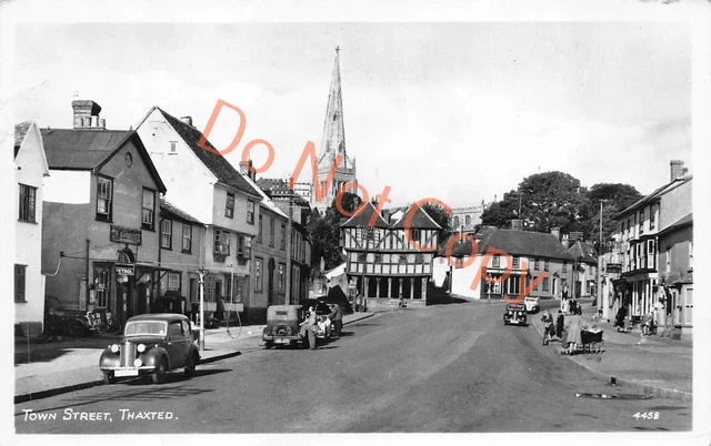Thaxted Essex Town Street Cars RP c1955 Postcard (D377)
