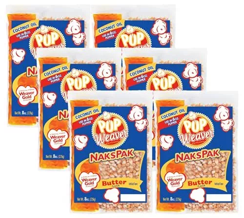 Pop Weaver Naks Pak - 8oz Butter Flavored Coconut Oil and Popcorn Packs - For...