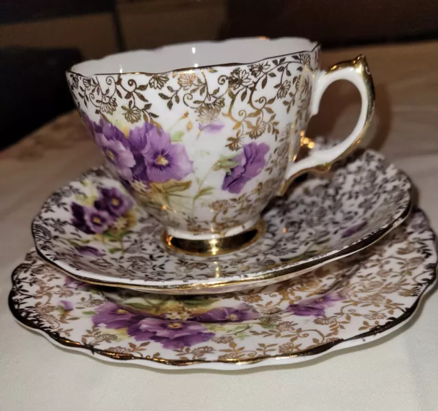 Ashley Fine Bone China 22KT Gold Antique tea cup , saucer and side plate