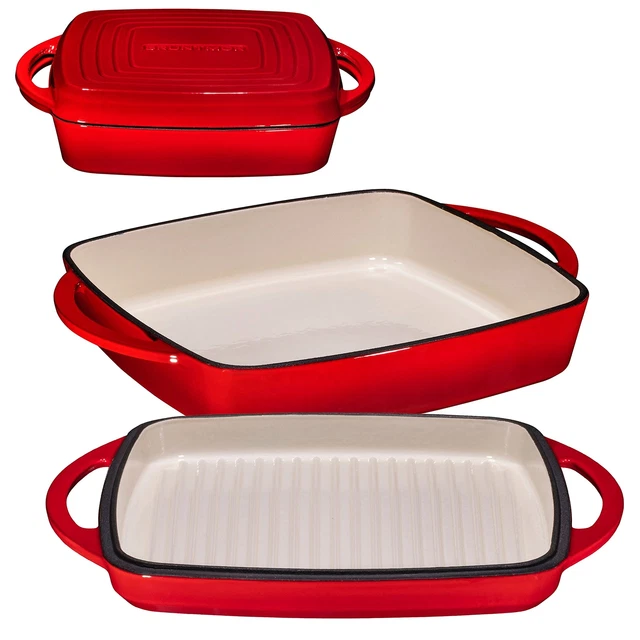 ENAMELED SQUARE CAST Iron Large Baking Pan. Cookware Baking Dish With