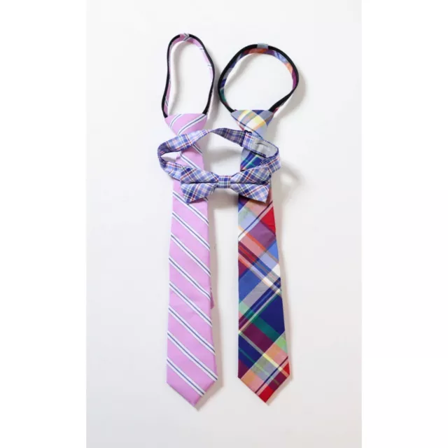 Nordstrom set of 3 boy's ties and bow pink cotton plaid formal casual kids new