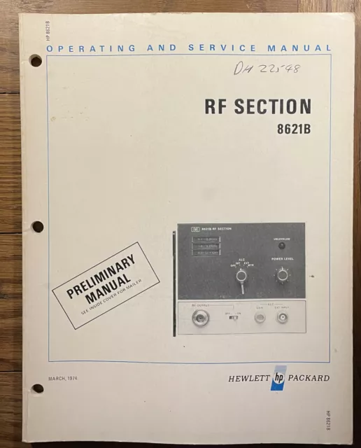 HP 8621B RF Section Operating and Service Manual 1975 Hewlett Packard