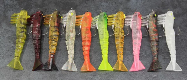 Live Prawn Lure x10, Weedless, 90mm, Shrimp, Soft Plastic Lures, Bream, Flathead