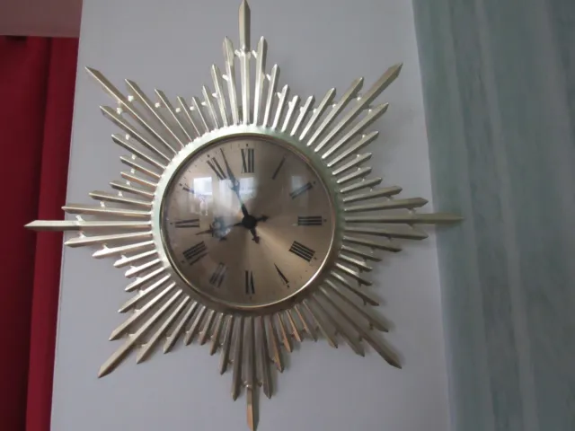 Vintage Gold Eurastyle 18" Starburst Wall Clock Retro