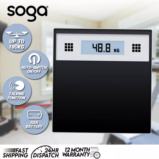 SOGA 180kg Electronic Talking Scale Weight Fitness Glass Bathroom LCD Display