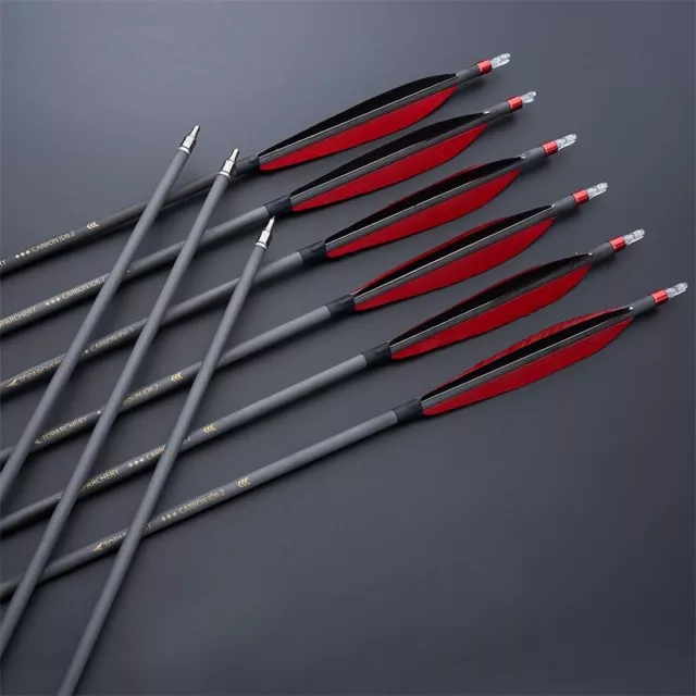 6pc Archery Carbon Arrow 30" Spine 350 with 6" Natural Feather Hunting Arrows