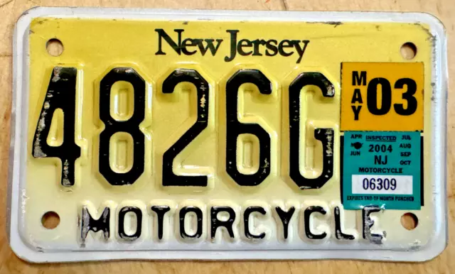 2004 New Jersey Motorcycle Cycle License Plate " 4826 G " Nj Yellow Reflective