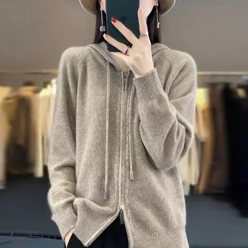 Women's Hooded Cardigan Loose Korean Casual Cashmere Sweater Women's Top Coat