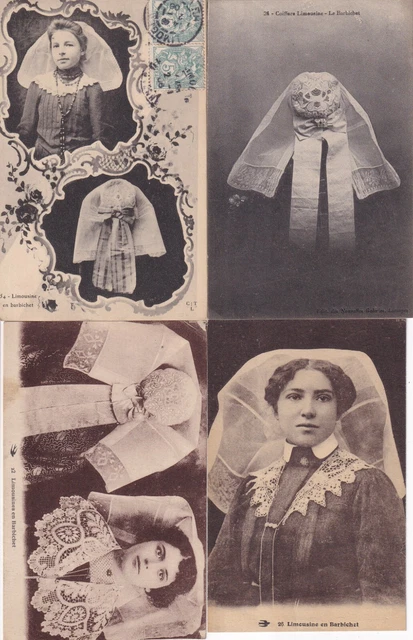 Lot de 4 cartes postales anciennes card LIMOUSIN limousine en barbichet coiffure