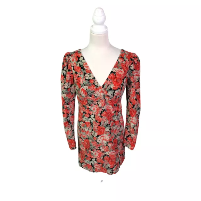 Free People Kapowski Mini Dress Size UK 12 Red Floral Print Corduroy Long Sleeve