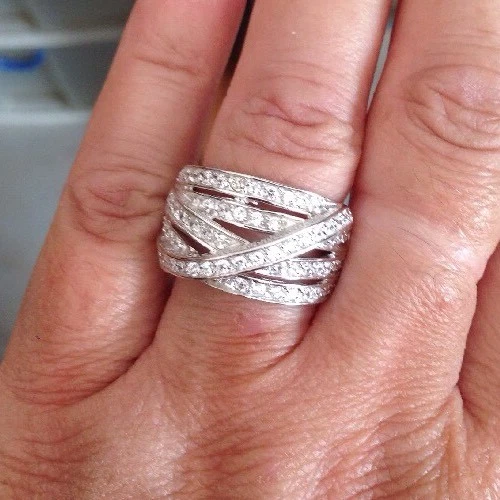 Bague En Argent Sterling Avec Double Rang De Zirconiums – Taille 51 – Occasion – Style épuré Et Brillant