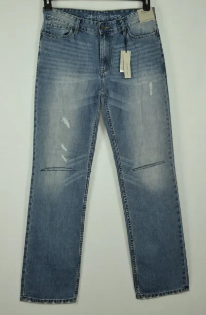 Calvin Klein Men Blue Straight Destructed Jeans 31x32 33x32 32x32 34x30/32 36x32