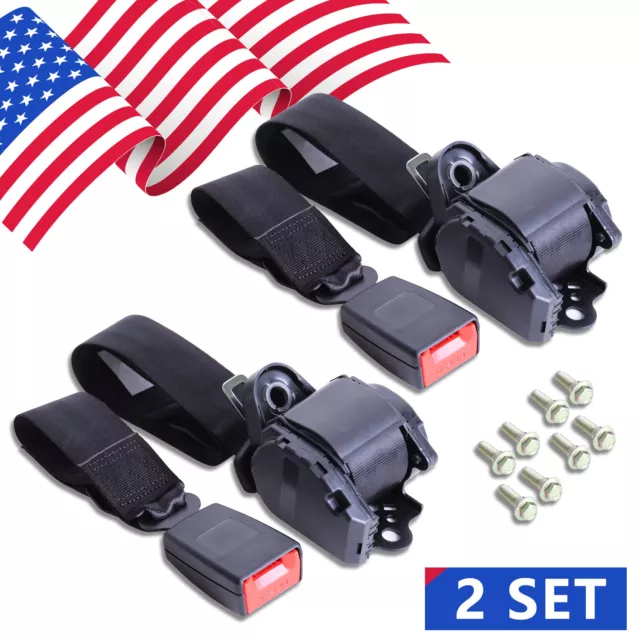 2 Set Retractable Adjustable 3 Point Safety Seat Belt Straps Kit Car Vehicle USA