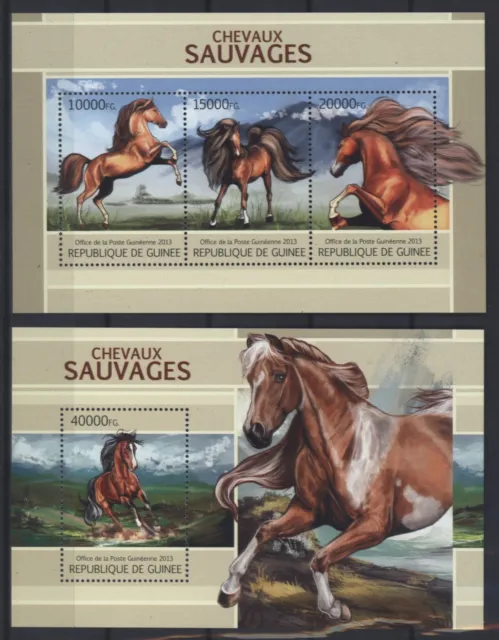Guinea 2013 - Horses Wild Horses Chevaux Horses 9737-39 + Block 2209
