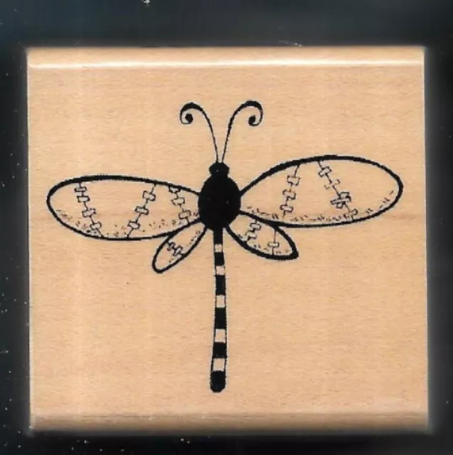 DRAGONFLY WINGS FLYING INSECT Swirl DESIGN INKY AFTER DARK wood RUBBER STAMP