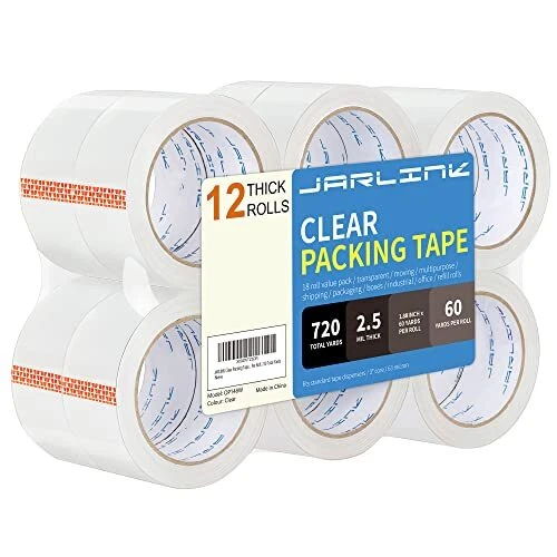 Clear Packing Tape (12 Rolls), Heavy Duty Packaging Tape for Shipping Packagi...