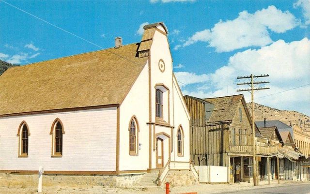 VIRGINIA CITY, Nevada NV  PRESBYTERIAN CHURCH & C Street Scene  Chrome Postcard