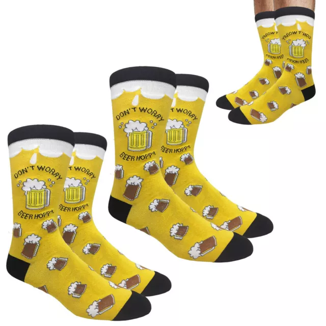 2 Paires Nouveauté Bière Chaussettes Drôle Mode Unisexe Ras Rigolo Robe Casual